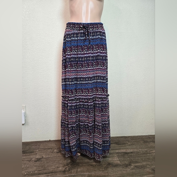 Imaginary Voyage Multicolor Tiered Boho Peasant Lined Maxi Skirt Size Large - Picture 8 of 14